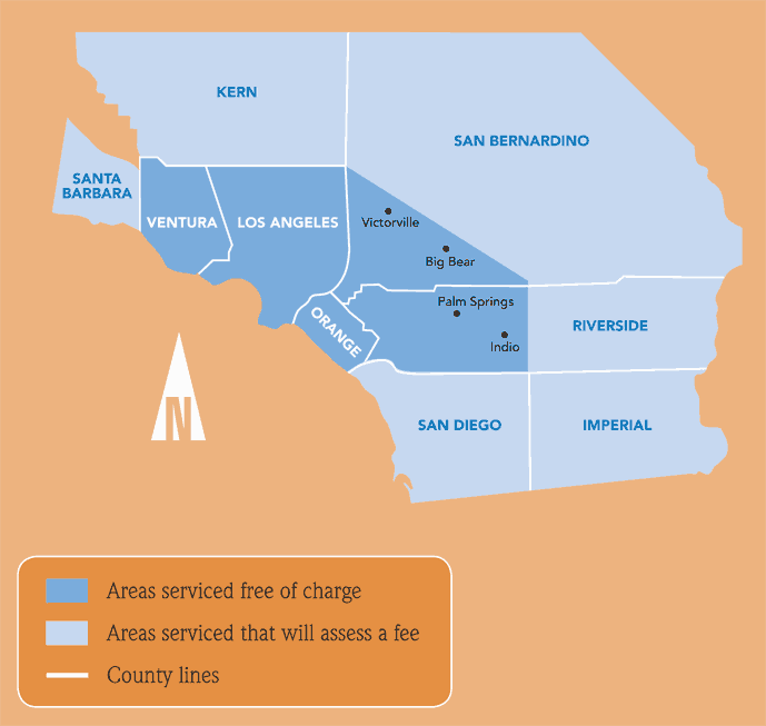 Map of Charter Bus Service Area